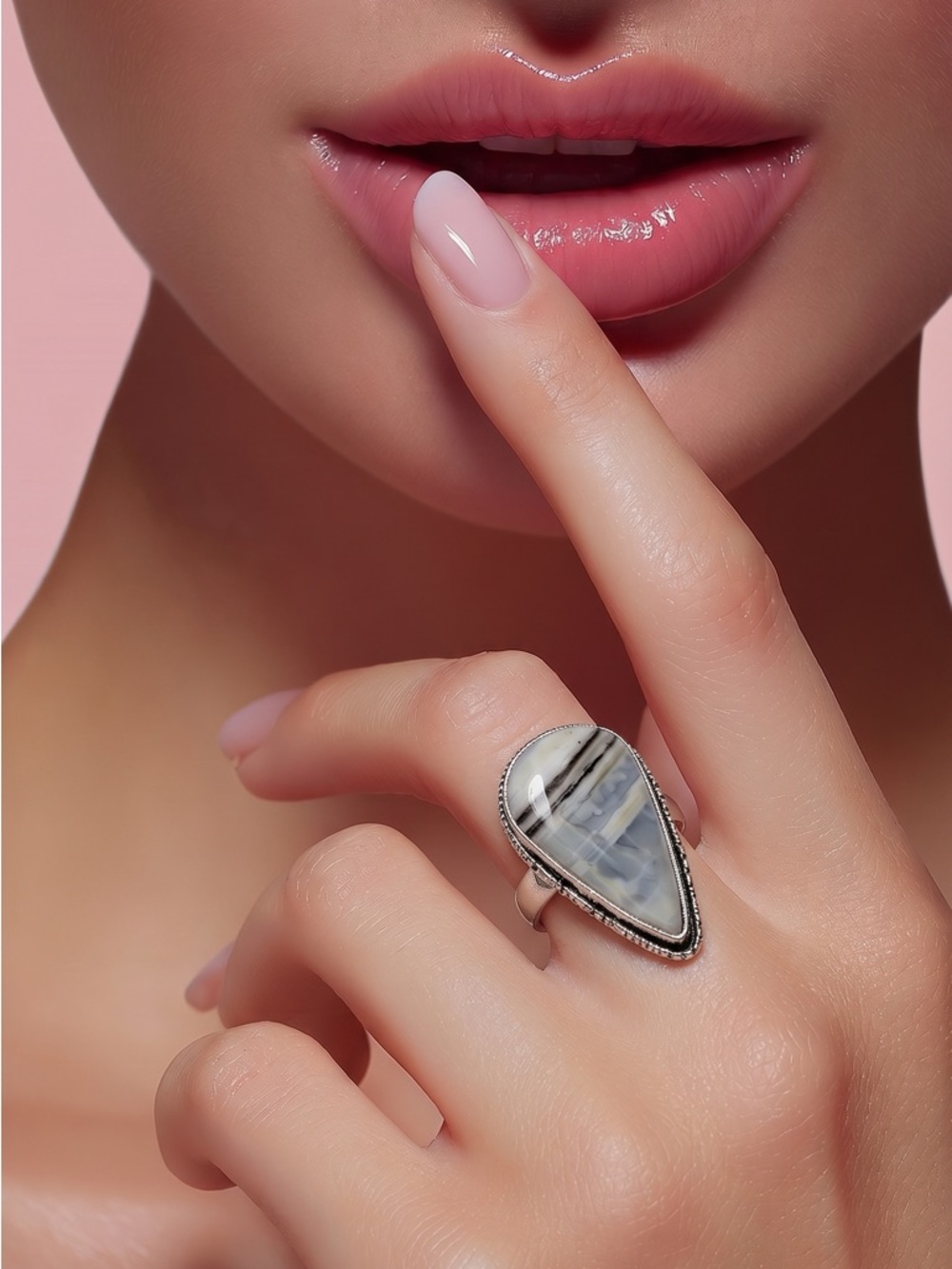 Blue Lace Agate‎ Silver plated Teardrop Statement Ring Size 8.5 bohemian